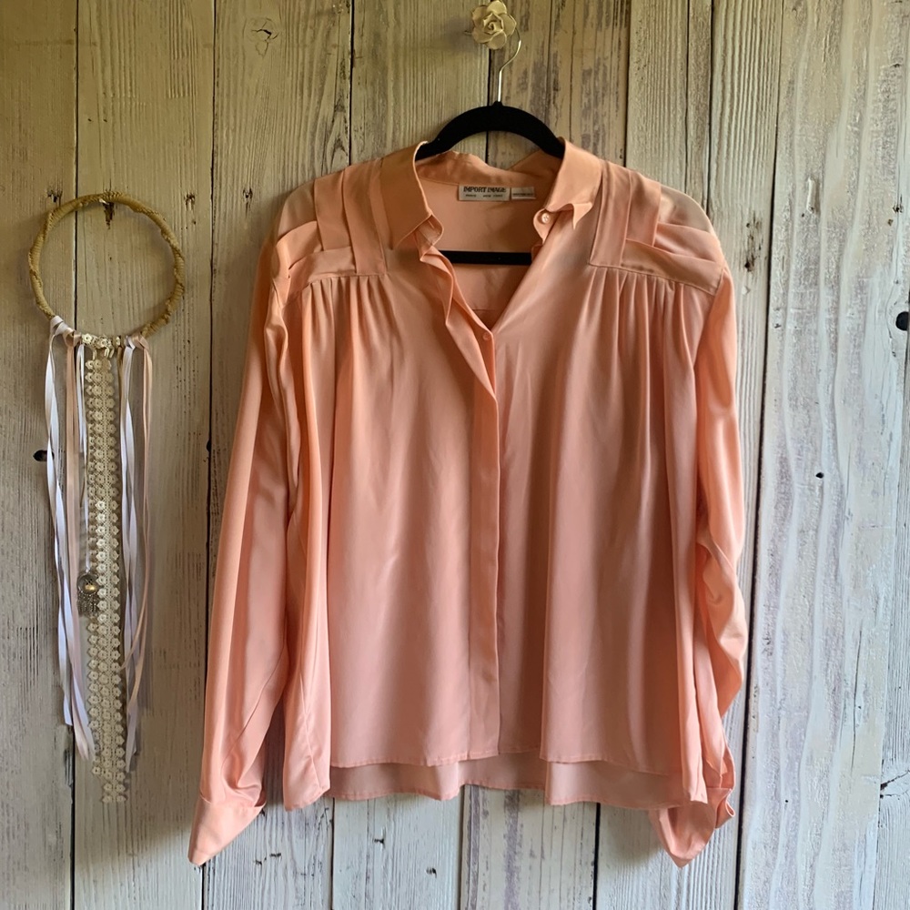 Vintage Import Image Peach Silk Blouse EUC 8
